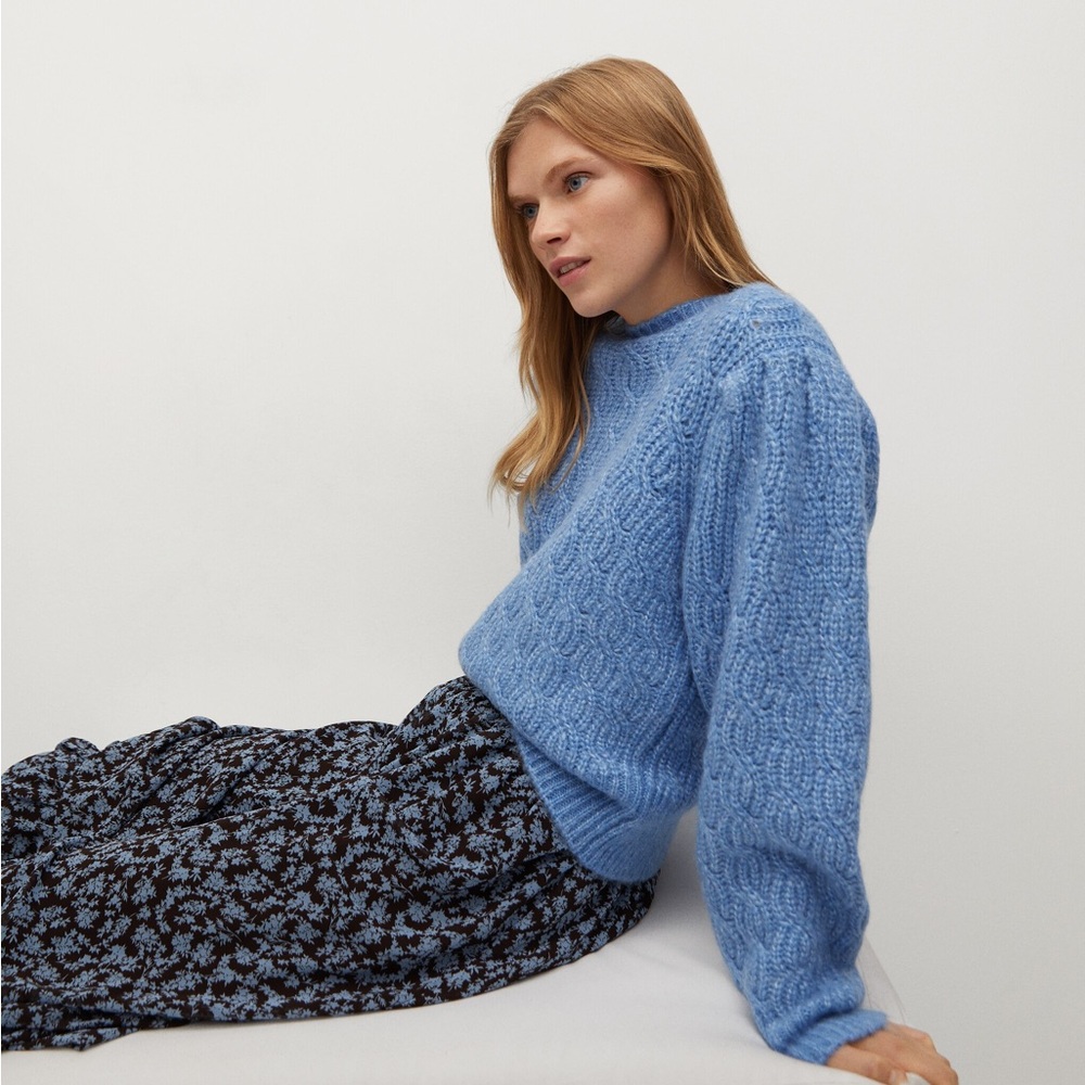 Mango Light Blue Cable Knit Sweater